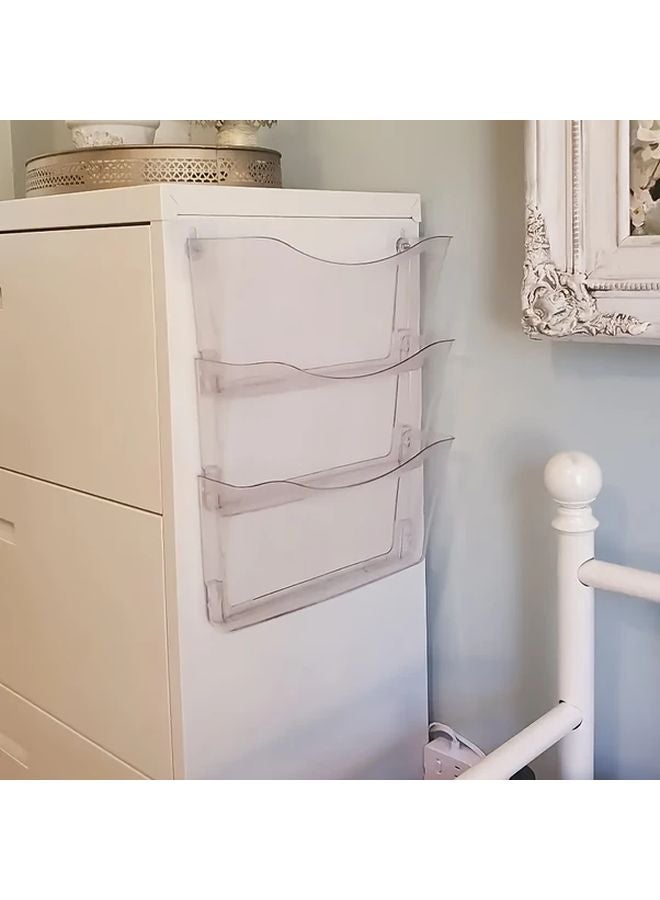 3 قطع منظم الملفات الأبيض الأكريليك المثبت على الحائط 3 طبقات حامل وثائق شفاف موفر للمساحة - Image 1